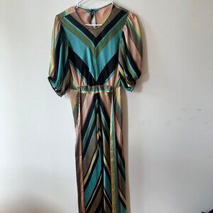 Silk Like Striped Half Sleeve Dress, Small